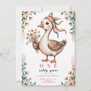 Invitación Acuarela Un Ganso Tonto Flor Silvestre 1er Cumplea
