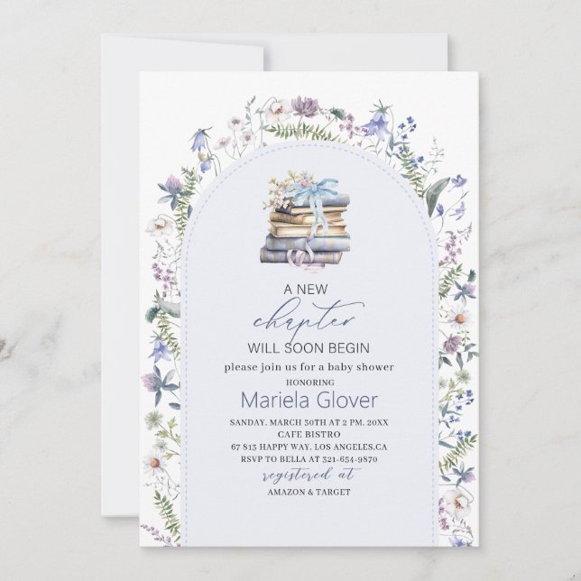 Invitación Acuarela Un Nuevo Capítulo Iniciar Baby Shower (Anverso)