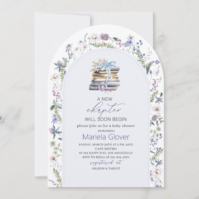 Invitación Acuarela Un Nuevo Capítulo Iniciar Baby Shower (Anverso)