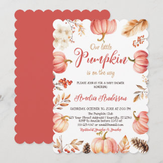 Invitación Acuarela Un Pequeño Calabaza Cae Chica Baby Shower