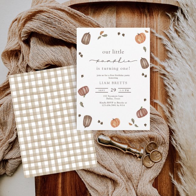 Invitación Acuarela Un Pequeño Calabaza Primer Cumpleaños (Subido por el creador)