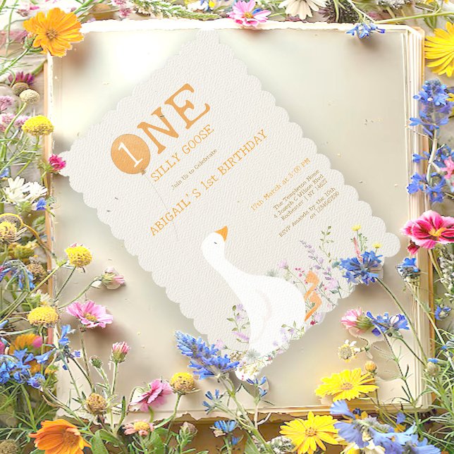 Invitación Acuarela Un Silly Goose Flor silvestre 1er cumplea (Subido por el creador)
