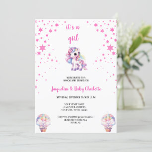 Invitación acuarela unicornio fiesta de nana ducha