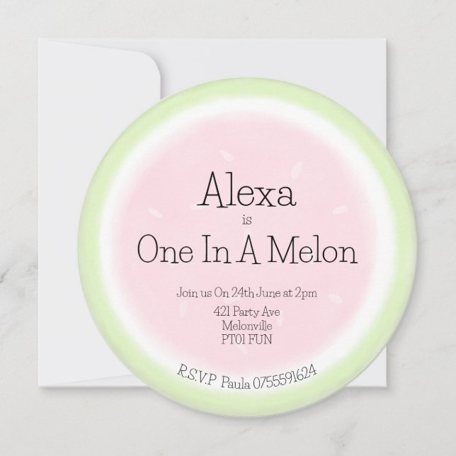 Invitación Acuarela Uno En Melón Melón Primer Cumpleaños (Anverso)
