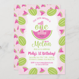 Invitación Acuarela uno en melón primer cumpleaños rosado