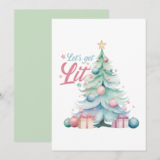 Invitación Acuarela Vamos a conseguir un árbol de Navidad lig (Anverso / Reverso)