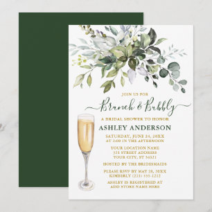 Invitación Acuarela Vegetación Botánica Dorada Brunch Bubbly