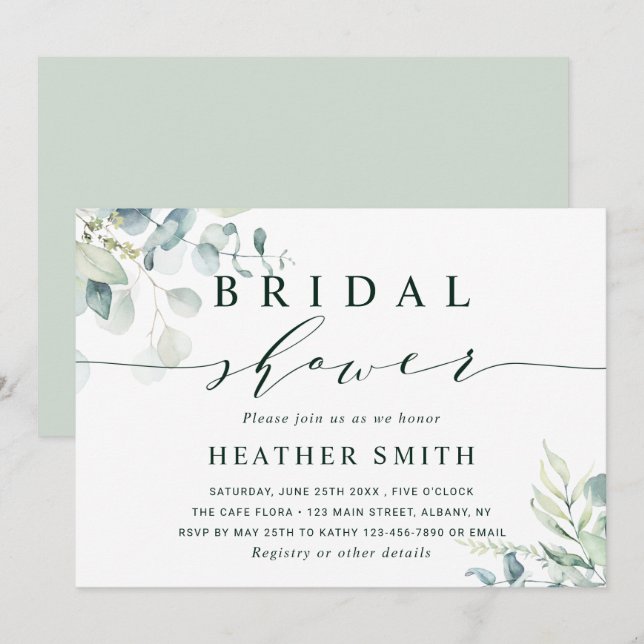 Invitación Acuarela Vegetación Botánica Ducha Bridal (Anverso / Reverso)