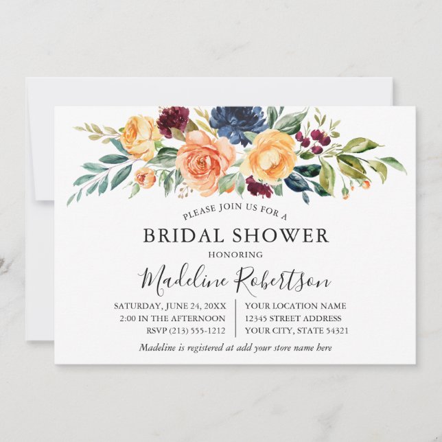 Invitación Acuarela Vegetación Floral Mezclada Ducha Bridal (Anverso)