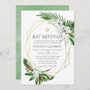 Invitación Acuarela Vegetación Tropical Gemométrica Bat Mitzv