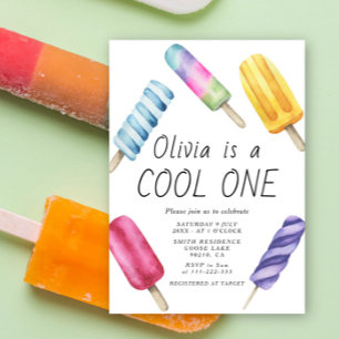 Invitación Acuarela Verano Popsicle Hielo Crema Niños Cumplea