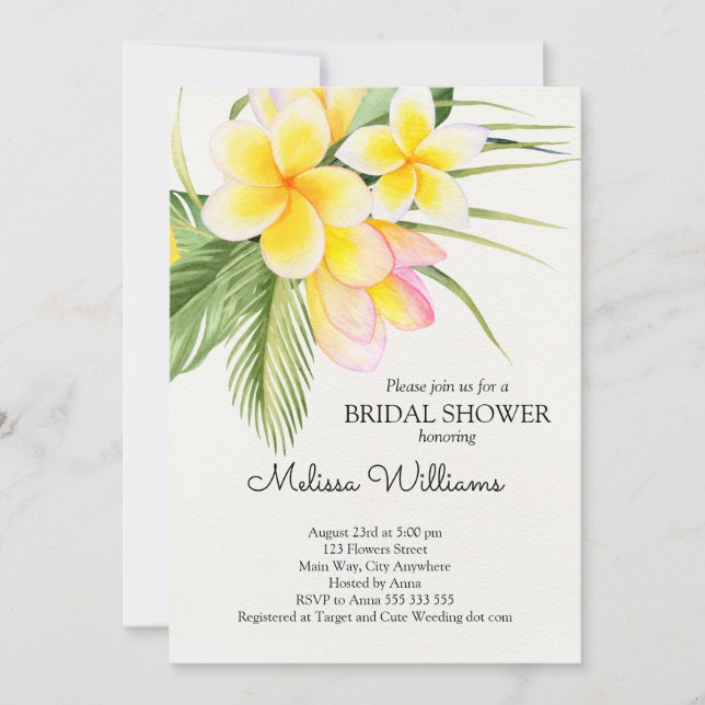Invitación Acuarela Verano tropical Ducha de novias en Hawái (Anverso)
