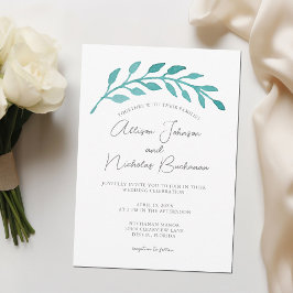 Invitación Acuarela Verde azulada simple Boda de vino botánic