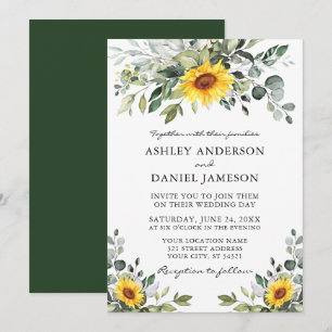 Invitación Acuarela Verde Botánico Boda de girasoles