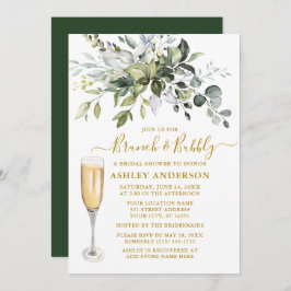 Invitación Acuarela Verde Botánico Brunch Bubbly Gold