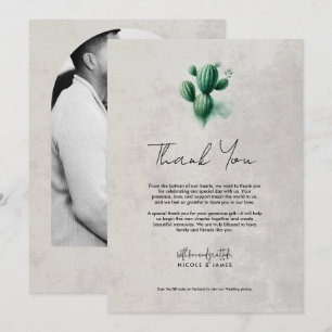 Invitación Acuarela Verde Cactus Gris Agradecimiento de Boda
