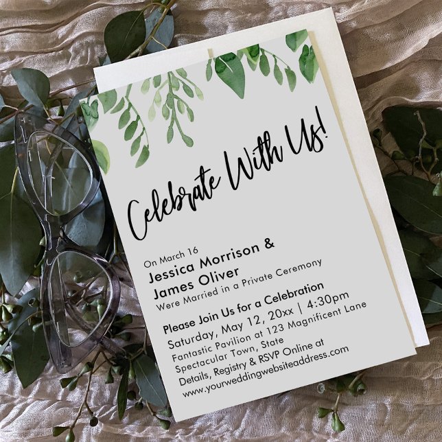 Invitación Acuarela Verde Caligrafía Celebra Con Nosotros (Subido por el creador)
