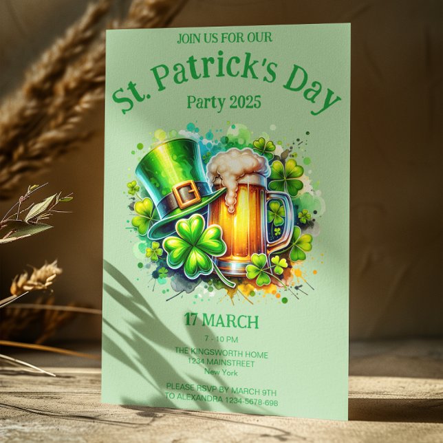 Invitación Acuarela verde claro Fiesta del día de San Patrici (Subido por el creador)
