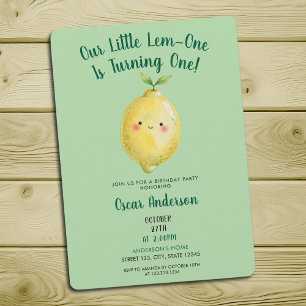 Invitación Acuarela Verde Cumpleaños Uno Limón Bonito
