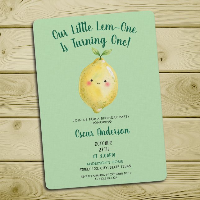 Invitación Acuarela Verde Cumpleaños Uno Limón Bonito (Subido por el creador)