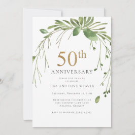 Invitación Acuarela Verde Dorado 50 Aniversario