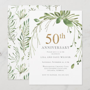 Invitación Acuarela Verde Dorado 50 Aniversario