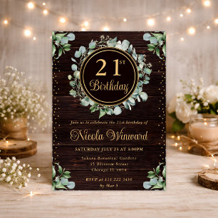 Invitación Acuarela Verde Eucalipto Cumpleaños 21