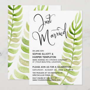Invitación Acuarela Verde Just Married Post-Boda