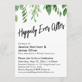Invitación Acuarela Verde Letra a Mano Felices para Siempre