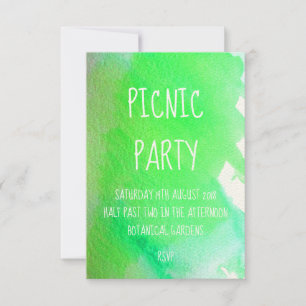Invitación Acuarela verde limón fiesta de picnic moderno