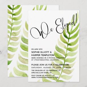 Invitación Acuarela Verde Nos Fugamos. Post-Boda
