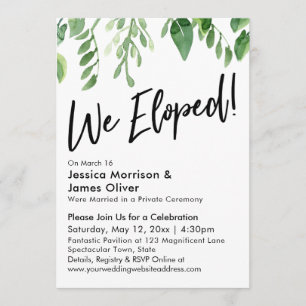 Invitación Acuarela Verde Nos Fugamos! Solo Recepción