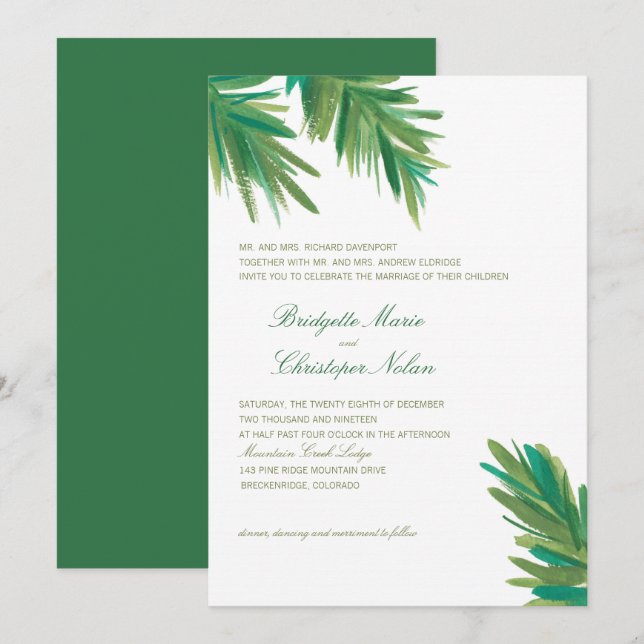Invitación Acuarela Verde Pine Woods | BODA (Anverso / Reverso)