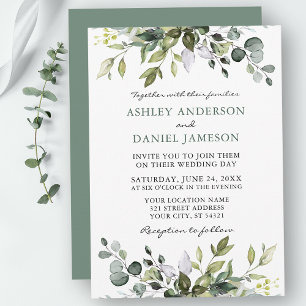Invitación Acuarela Verdor Botánico Boda Verde Sage