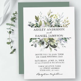 Invitación Acuarela Verdor Botánico Boda Verde Sage