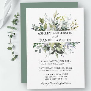 Invitación Acuarela Verdor Botánico Boda Verde Sage