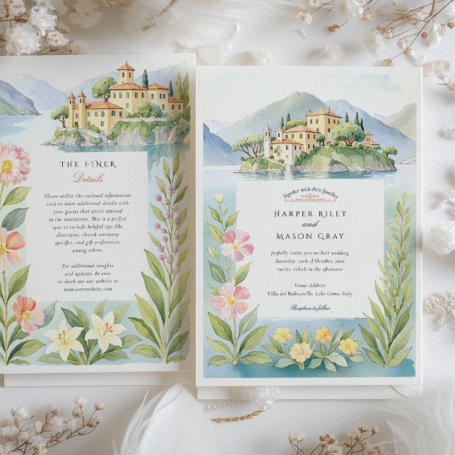Invitación Acuarela Villa del Balbianello Lago Como Boda (Subido por el creador)
