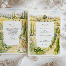 Invitación Acuarela Villa La Foce Toscana Italia Boda