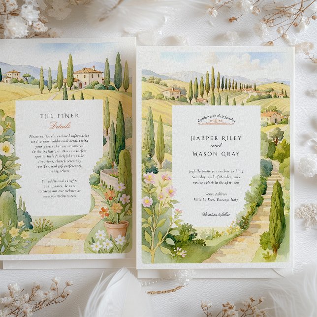 Invitación Acuarela Villa La Foce Toscana Italia Boda (Subido por el creador)