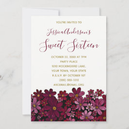 Invitación Acuarela Vino Floral Oro Dulce 16 Cumpleaños