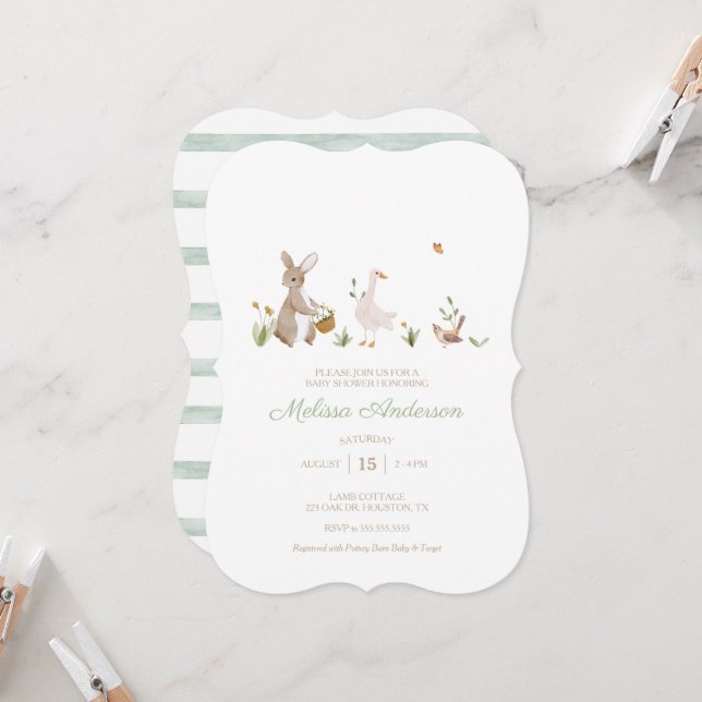 Invitación Acuarela Vintage animales de bosque Bebé ducha (Anverso/Reverso In Situ)