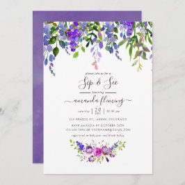 Invitación Acuarela Violeta Floral Sip y Ver