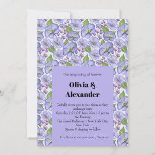 Invitación Acuarela Violetas Moradas y Patrón Floral