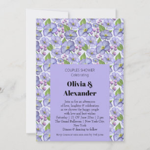 Invitación Acuarela Violetas Moradas y Patrón Floral