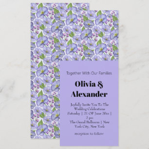 Invitación Acuarela Violetas Moradas y Patrón Floral