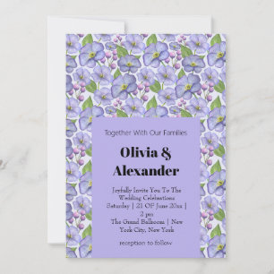 Invitación Acuarela Violetas Moradas y Patrón Floral