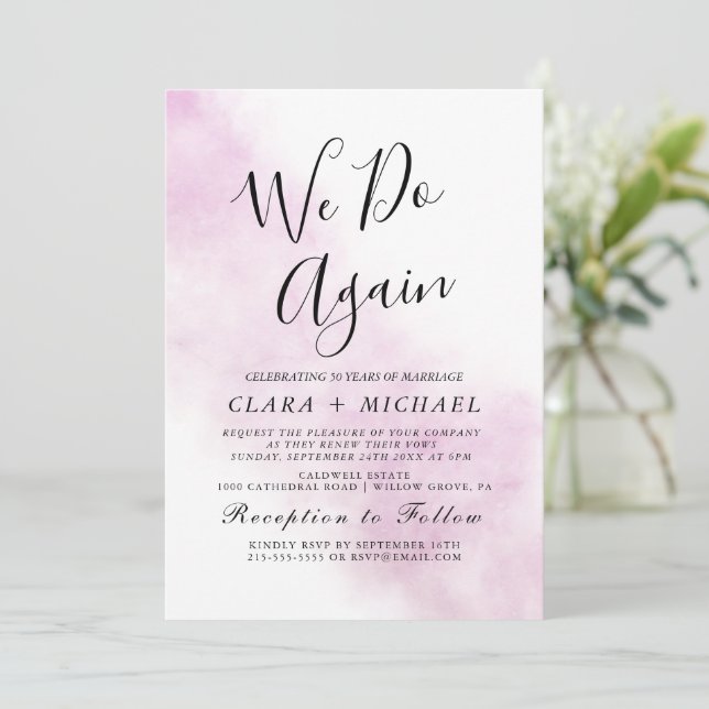 Invitación Acuarela Wash | Azul "Lo hacemos de nuevo" Renovac (Anverso de pie)