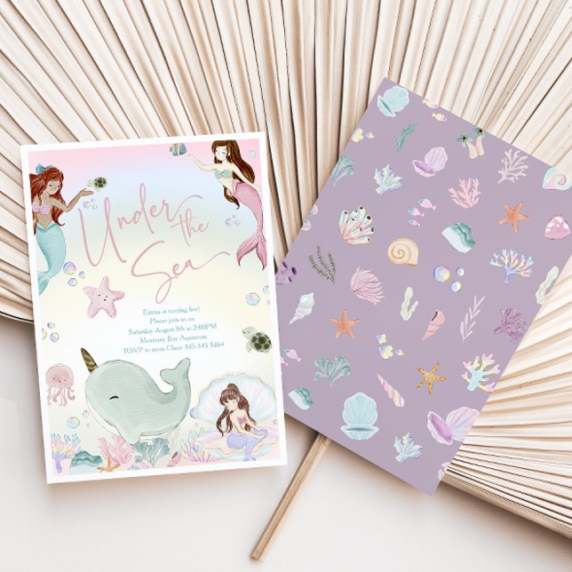 Invitación Acuarela Whimsical Mermaids Chicas Cumpleaños (Subido por el creador)