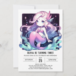 Invitación Acuarela Whimsy Mermaid Cumpleaños