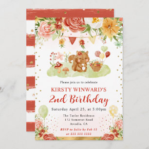 Invitación Acuarela Woodland Squirrel Kids Cumpleaños